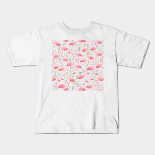 Pink Floral Flamingos! Kids T-Shirt